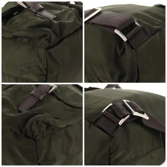 PRADA Backpack Nylon Khaki Silver Auth 143343 Backpacks display picture 3